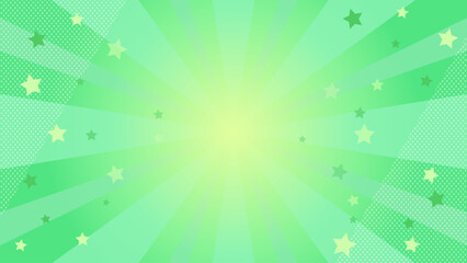緑色のグラデーションと星を散りばめた集中線の背景　比率16：9