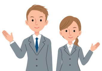  案内するビジネスパーソン（男女）