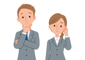 考え事をするビジネスパーソン（男女）