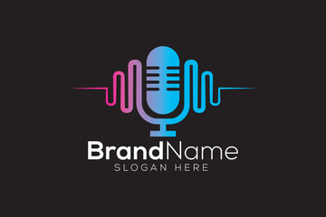 Microphone with colorful sound waves logo design template