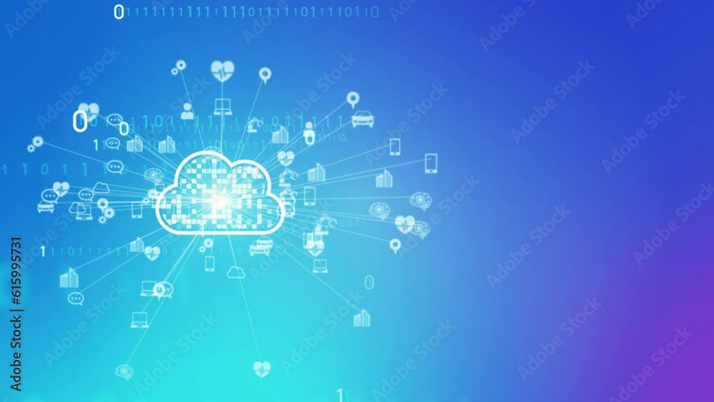 Poster Cloud computing and communication network concept. Abstract animation.