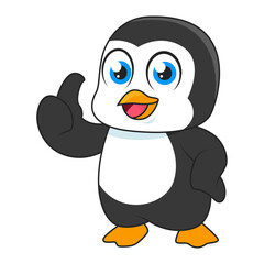 penguin cartoon character with thumbs up