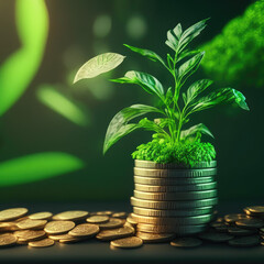 Fototapeta na wymiar Plant growing from coins, Plant growing from coins in pot, a plant growing on a coin is a business background