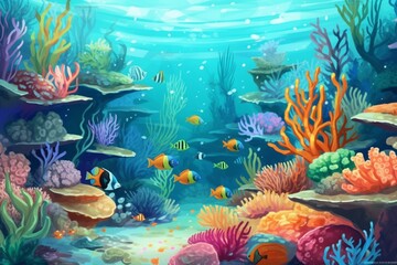 Fototapeta na wymiar Vibrant Underwater World with Colorful Marine Life and Coral Reefs Created with Generative AI