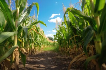 Agriculture, Growing sweetcorn in field. Generative Ai