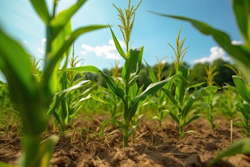 Obraz premium Agriculture, Growing sweetcorn in field. Generative Ai