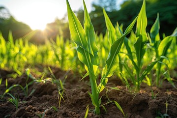Obraz premium Agriculture, Growing sweetcorn in field. Generative Ai