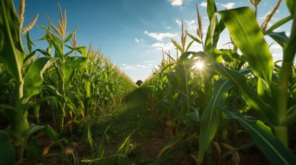 Obraz premium Agriculture, Growing sweetcorn in field. Generative Ai