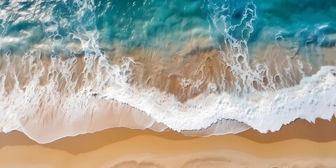 Fototapeta na wymiar Natural scenery of white sand beaches and sea waves, AI generated