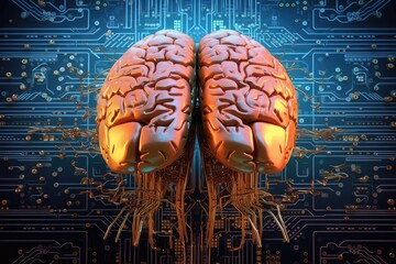 "Digital Brain": A composite image of a human brain with circuit board patterns and coding symbols, representing the power of coding and its connection to intelligence. 