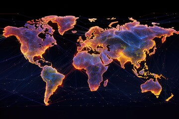 "Global Connectivity": A composite image of a world map with digital lines connecting different continents and cities, symbolizing the interconnected nature of the world. 