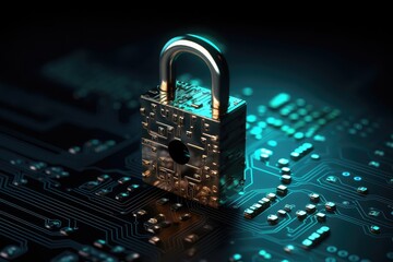 padlock and binary code on blue