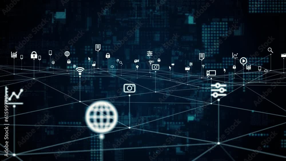 Poster Digital communication network concept. Abstract animation.