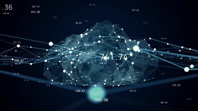 Cloud computing and communication network concept. Abstract animation.