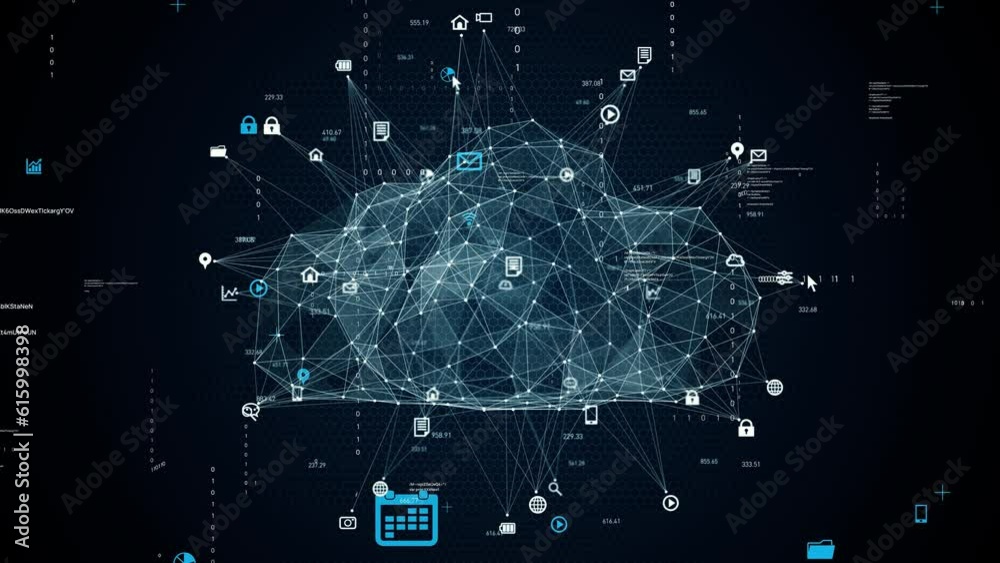 Aufkleber Cloud computing and communication network concept. Abstract animation.