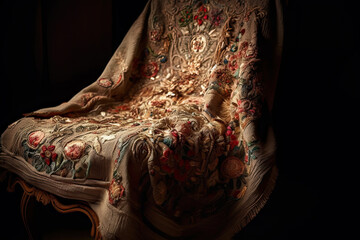 Obraz premium a chair that is covered with floral fabric and has been used as an accent for the back of the chair