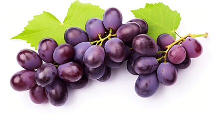 Fototapeta premium Fresh grapes with leaves isolated on white background. Generative Ai