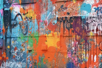 Concrete Graffiti Wall: A graffiti-covered concrete wall with layers of paint, tags, and urban street art. 