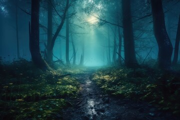 Obraz premium misty forest in the morning