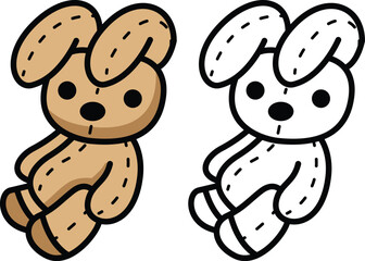 Illustration of isolated colorful and black and white teddy bear for coloring book