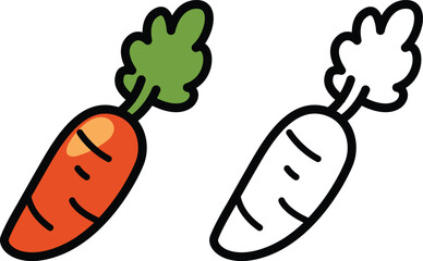 Illustration of isolated colorful and black and white carrot for coloring book