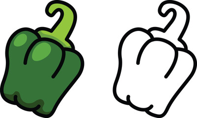 Illustration of isolated colorful and black and white green pepper