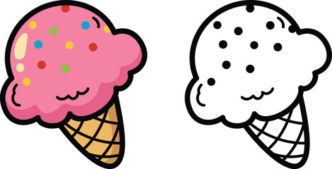 Illustration of isolated colorful and black and white ice cream