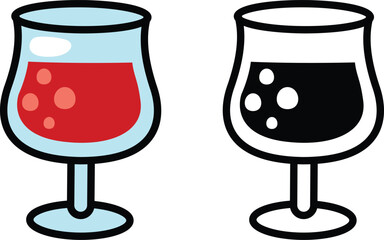 Illustration of isolated colorful and black and white wine