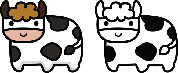 Illustration of isolated colorful and black and white cow