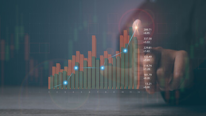 Businessman touching screen forex trading graph financial data