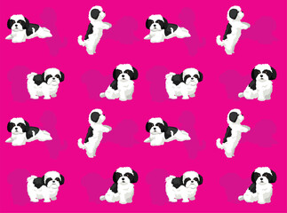 Shih Tzu Black Coat Dog Cute Cartoon Seamless Wallpaper Background
