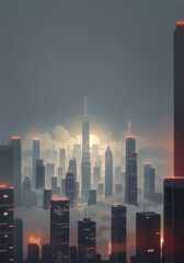 Fototapeta premium City in foggy. Mist in the metropolis. Generative AI