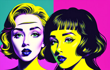 Beautiful young woman in pop art style. Generative AI.