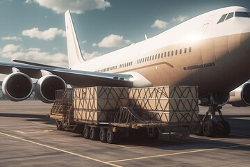 Fototapeta na wymiar Photo Realistically Loading A Cargo Plane With Boxes, Generative AI 