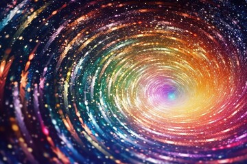 Iridescent sparkle rainbow fairy dust spiral swirl. Glitter shimmer galaxy spin. Magical fantasy background wallpaper. 