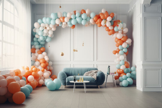 Realistic Image Of A Birthday Party With A Balloon, Generative AI