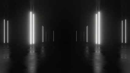 Fototapeta premium 3d rendering of dark abstract sci-fi tunnel with neon light, Futuristic spaceship corridor.