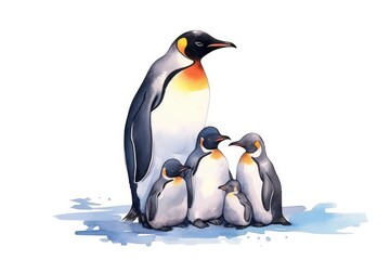 Penguin Family in Antarctica illustration. isolate on white background.