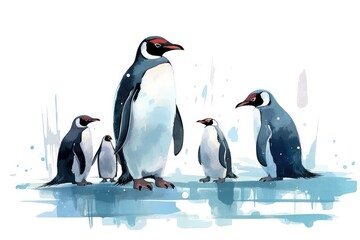 Obraz premium Penguin Family in Antarctica illustration. isolate on white background.