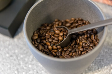 Dark roast coffee beans background