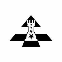 Chess rook logo design with star in arrow concept.