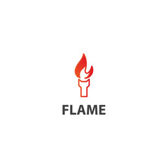 torch flame logo dark red color, in a simple style