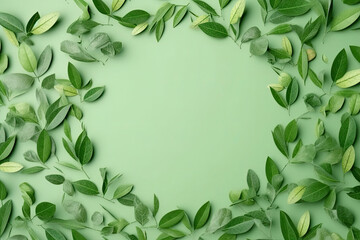 Creative layout made of green leaves spring