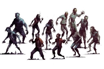 Zombies and Undead Creatures illustration on white background.