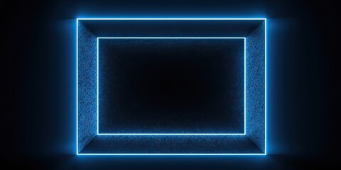 Electric Blue Glow. Abstract Square Frame on Black Background. Generative AI illustrations
