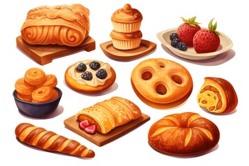 set of cakes isolated