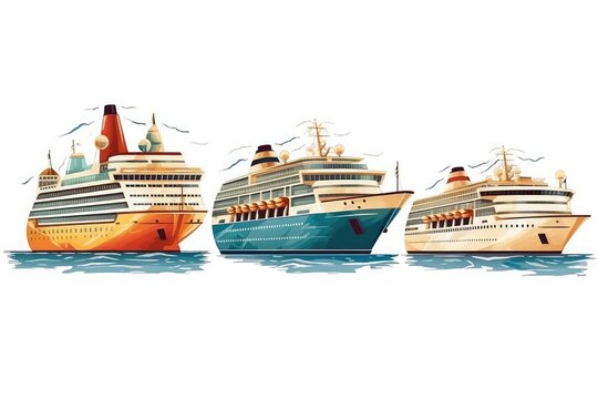 Cruise Ships and Sailing illustration on white background