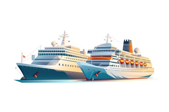Cruise Ships and Sailing illustration on white background