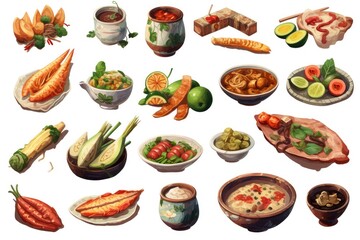 Food and Cuisine from Different Cultures illustration on white background.
