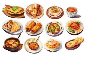 Food and Cuisine from Different Cultures illustration on white background.